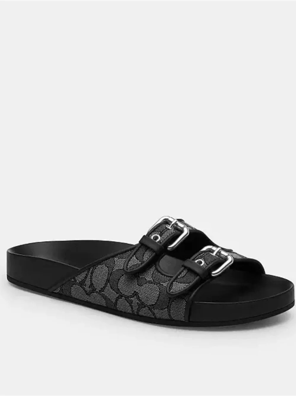 Coach Two Buckle Sandal in Black Jacquard. Size 7